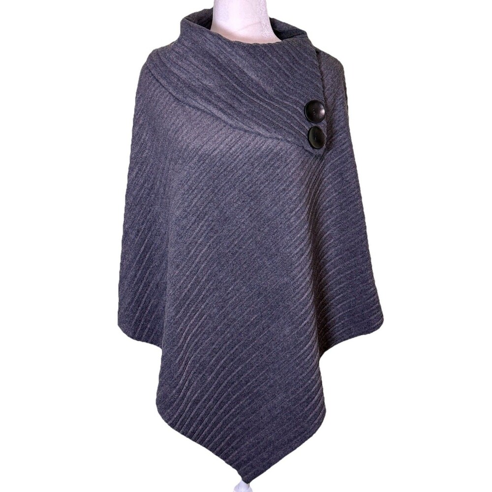 Le Moda Women’s Charcoal Asymmetrical Knit Poncho Cape Quiet Luxury One Size